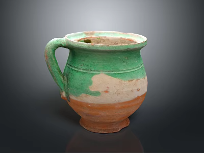 Vintage Style Handmade Ceramic Mug With Green And Orange Glaze And Handle 3d model