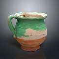 Vintage Style Handmade Ceramic Mug With Green And Orange Glaze And Handle