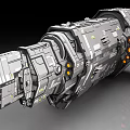 Detailed 3D Model of Science Fiction Spaceship With Large Orange Engines And Gray Metallic Structure