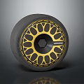 AEZORIC Automotive Black Tire With Golden Wheel Rim Hexagonal Center And Hollow Petal Design