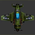 Vintage Green Airplane with Blue Cockpit Canopy and White Stars on Wings Propeller Design