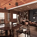Chinese Style Private Room With Wooden Ceiling Calligraphy Paintings And Traditional Furniture