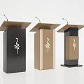 Modern Three Different Colored Podiums With Tilted Top White Logo And Microphone 3d model
