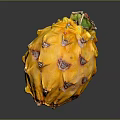 Fresh Yellow Dragon Fruit With Spiky Red Spikes On Dark Background