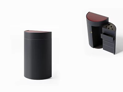 Modern Cylindrical Decorative Cabinet With Black Body Red Top And Open Storage Compartments 3d model