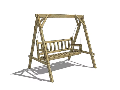 Wooden Swing Chair With Sturdy Frame And Bench Style Seat For Outdoor Use 3d model
