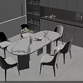 Modern Dining Table Set With Oval Marble Top Six Beige Brown Chairs And Green Plant