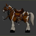Realistic 3D Model of Brown And White Horse With Saddle And Bridle