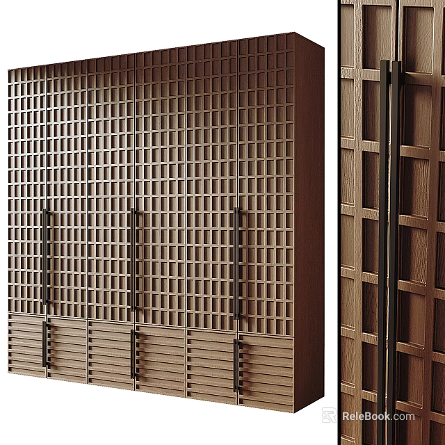 Modern Wooden Wardrobe Featuring Lattice Design And Sliding Doors For Home Interior 3d model 