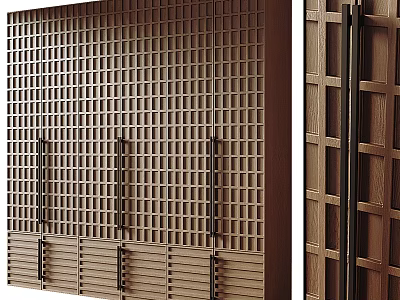 Modern Wooden Wardrobe Featuring Lattice Design And Sliding Doors For Home Interior 3d model