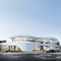 Modern Sales Office Building with Curved Roof and Illuminated Facade in Urban Context 3d model