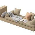 Cozy Beige Sofa with Soft Pillows Warm Blanket and Open Book
