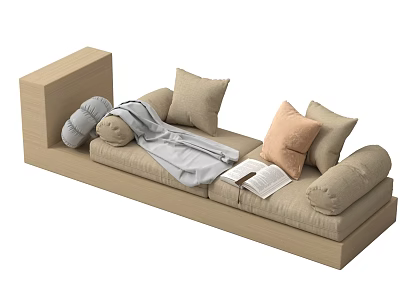 Cozy Beige Sofa with Soft Pillows Warm Blanket and Open Book 3d model