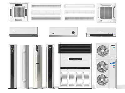 Diverse Types of Air Conditioners and Fans Including Wall Mounted Floor Standing and Ceiling Units 3d model