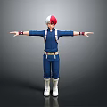 3D Character Model With Red White Hair Blue Jumpsuit White Boots Red Wristbands Arms Outstretched
