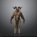 Fantasy Horned Animal With Fur And Arm Tattoos Standing Humanoid Figure