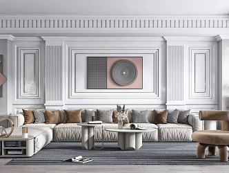 Jane European Living Room Sofa Coffee Table Combination 3d model