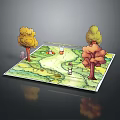 Cartoon Scene with Colorful Trees Green Grass Path and Small White Rabbit