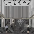 Modern Hotel Lobby Interior With Marble Floor Chandelier Staircase And Art Decor