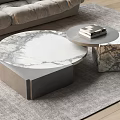 Modern Circular Coffee Table With Marble Top Gray Base And Stack Of Books 3d model
