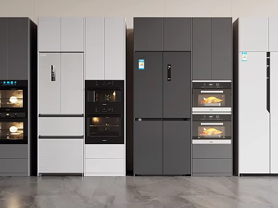 Modern Kitchen Cabinetry With Sleek Refrigerators And Ovens As Key Appliances 3d model