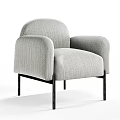 Modern Light Gray Accent Chair with Curved Armrests and Black Metal Legs