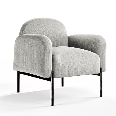 Modern Light Gray Accent Chair with Curved Armrests and Black Metal Legs 3d model