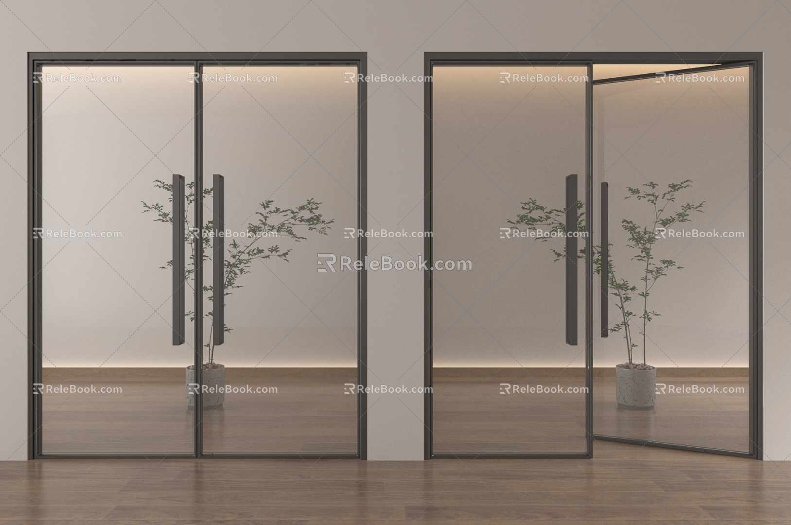 Modern glass double door office glass door glass door 3d model