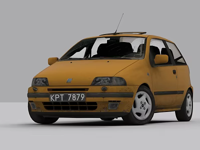 Yellow Compact Car With KPT 7879 License Plate Roof Antenna And Silver Alloy Wheels 3d model