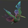 Vibrant Green And Blue Hummingbird With Spread Wings And Pink Beak 3D Rendering