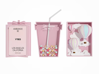 Pink Themed Photo Spot with Frames Milkshakes Hot Air Balloons and Clouds in Los Angeles California 3d model