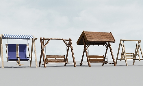 Modern Wooden Swing Chair 3d model