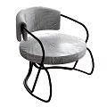 Modern Single Sofa With Fabric Upholstery And Black Metal Curved Frame Design
