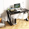 Black Glass Desk With Computer Monitor Books Lamp Plant And White Chair