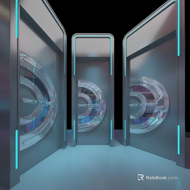 Futuristic KTV Interior With Transparent Circular Doors And Blue Lighting 3d model 