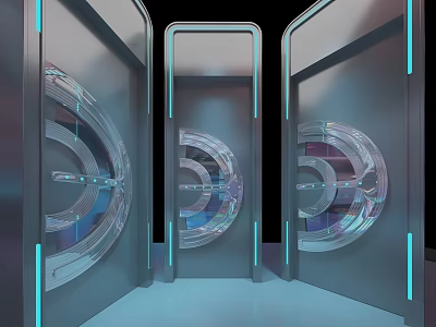 Futuristic KTV Interior With Transparent Circular Doors And Blue Lighting 3d model