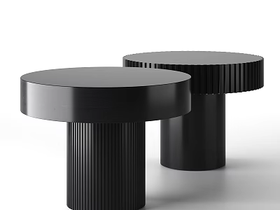 Modern Black Round Coffee Tables With Ribbed Cylindrical Bases And Sleek Surface Design 3d model