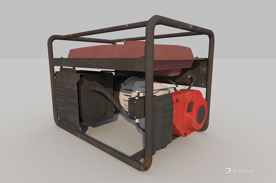 Heavy Duty Industrial Generator With Metal Frame And Red Engine Parts 3d model 