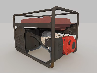 Heavy Duty Industrial Generator With Metal Frame And Red Engine Parts 3d model