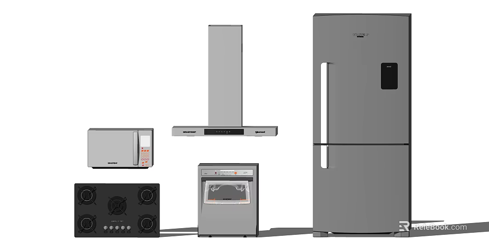 Modern Kitchen Appliances Including Microwave Range Hood Oven Stove And Refrigerator 3d model 