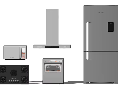 Modern Kitchen Appliances Including Microwave Range Hood Oven Stove And Refrigerator 3d model