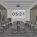 Modern Conference Room Interior With Large Screen Time Display Tables And Chairs 3d model