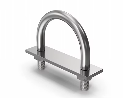 Stainless Steel U Shaped Bracket With Mounting Plate And Bolts 3d model