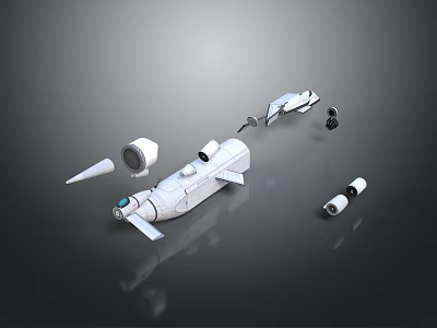 Detailed White Mechanical Equipment Components 3D Rendered with Cylindrical and Winged Structures 3d model