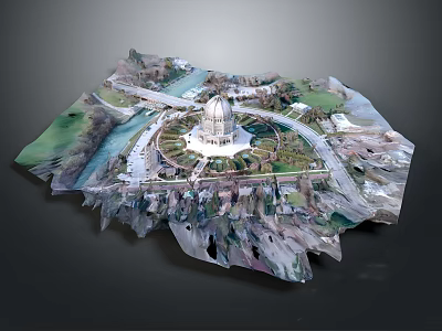Classical European Architecture Central Dome Building With Circular Layout Greenery Paths And River 3d model