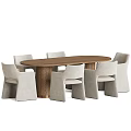 Elegant Wooden Dining Table Set with Light Gray Upholstered Chairs and Cylindrical Legs
