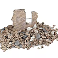 Collapsed Brick Wall with Broken Structure Surrounded by Scattered Rubble and Debris 3d model