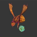 Fantasy Mythical Insect Creature With Orange Wings Striped Body And Green Orb