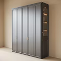 Modern Dark Gray Wardrobe Design With Brass Handles And Lighted Side Shelves