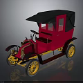 Vintage Red And Yellow Classic Car With Black Canopy Top And Yellow Wheels
